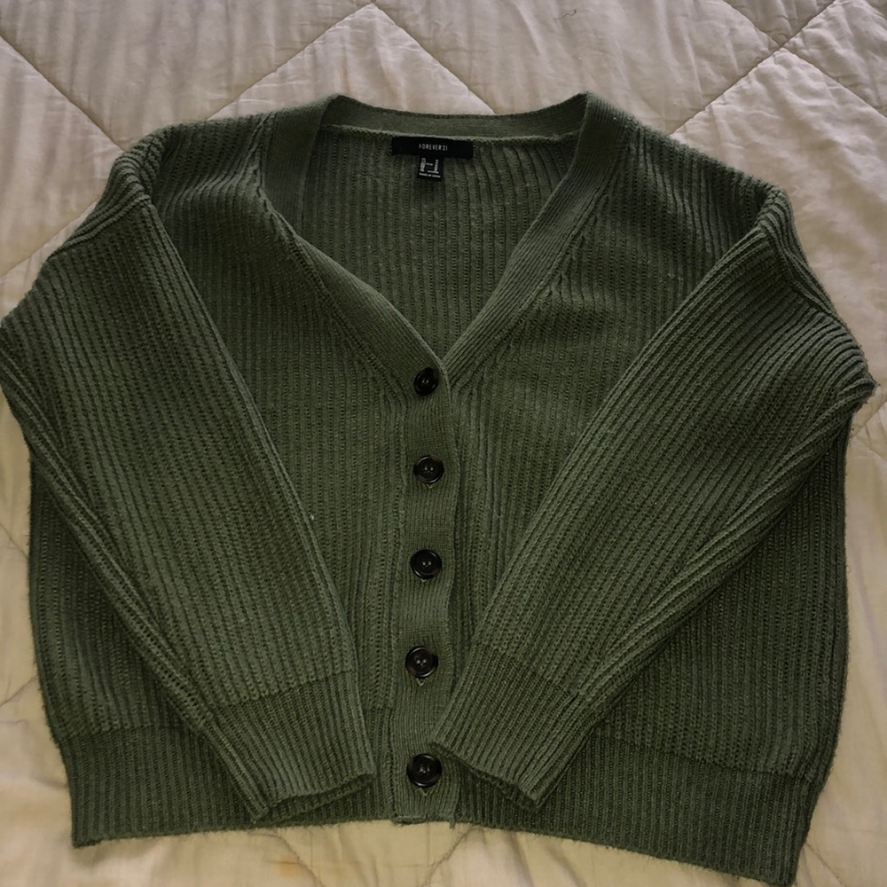 Olive green button up cardigan sweater